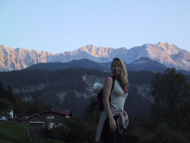 Felicia snapped a picture of Buca and I against the sunset lit mountains. Once again, Buca was more interested in the mountains than the camera...