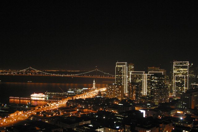 The San Fransisco skyline at night taken from Coit Tower