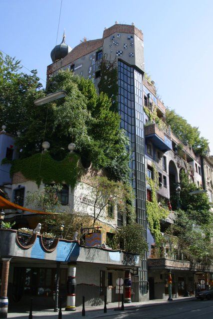 The Hundertwasser Haus (Hundred Water House).  Designed by a famous Austrian architect by the same name. Said to be 