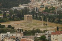 Temple of the Olympian Zeus (with Hadrian's Arch in the foreground), viewed from the Acropolis.  It was begun in 515 BC and finished in 124 AD.