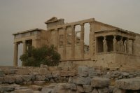 The Erechtheion, built around 420 BC, stands on the Acropolis beside the Parthenon to the north.