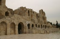 Here is the back of the Herodes Atticus amphitheater.  It was a Roman addition to the Acropolis, built around 167 AD and is still an active venue today.