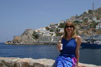I guess that day's wardrobe blended pretty well with all the bright blue doors, boats, and other imagery on the island.