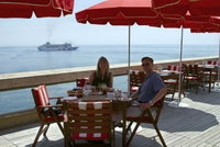 Jeremy and I enjoying our first breakfast at the hotel's restaurant.