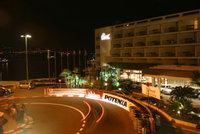 This is the front of our hotel.  Just days before we arrived fast cars whipped around this turn in the Monaco Formula One Grand Prix.  You can see the sponsorship and stacked tires/padding still there.