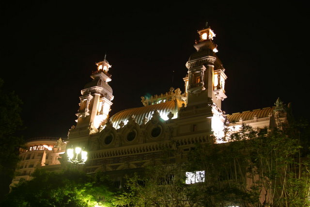 The back of the casino at night.