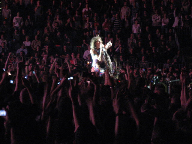 A rare moment, I caught him facing our way.  It seemed they spent nearly all the time on the catwalk facing stage left or straight on, which meant their backs were always to us. 