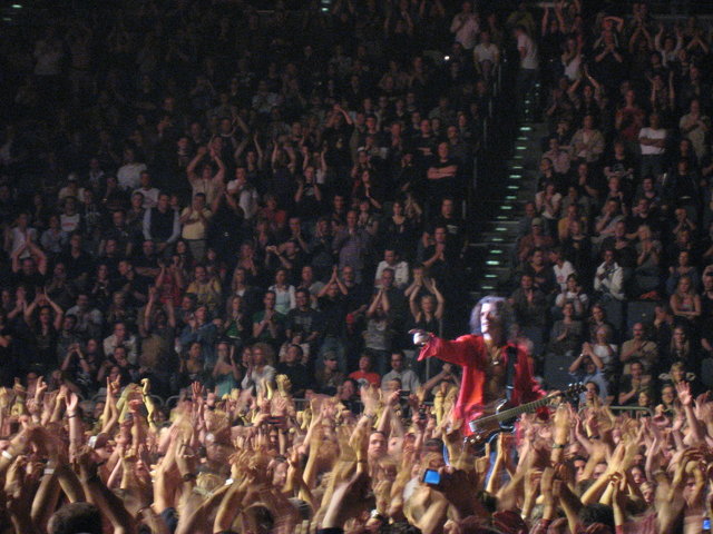 Perry came out on occasion and had one big scene on the catwalk where he hit his guitar with his shirt until silver flakes came flying off it like confetti?