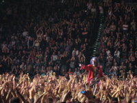 Perry came out on occasion and had one big scene on the catwalk where he hit his guitar with his shirt until silver flakes came flying off it like confetti?
