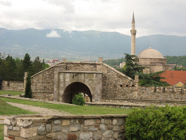 Kale fortress wall with the 15th century Mustafa-pasha mosque in the background