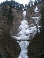 Multnoma falls, the second-longest year-round waterfall in the US.  Here it is in full winter majesty.