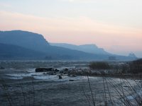 Sunrise on the Columbia River. A view of the Washington cliffs from the Oregon shore.