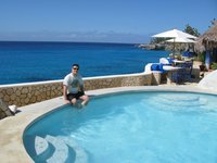 Peter testing the saltwater pool.
