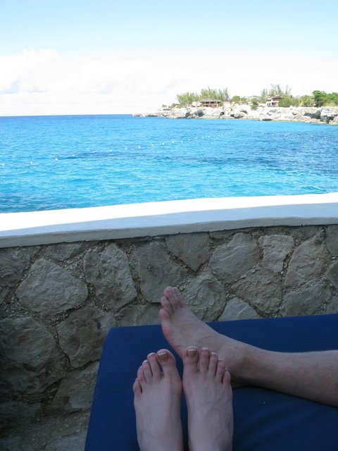 Relaxing, reading in the shade.