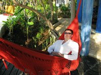 Peter, enjoying island breezes in one of the hammocks.