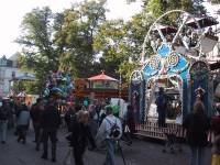 Booths and kiddie rides.