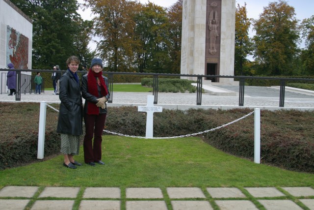 Jenny and I pose at Patton's grave, which is separated from the others in it's own area.  Yes, I'm trying to smile through my chattering teeth. ;-)
