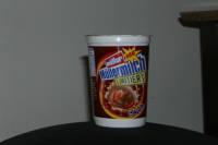 The chocolate-chili-pepper milk.  Again a brown container with some red & yellow labels saying 