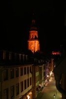 The Hauptstrasse with Heiliggeistkirche and the castle walls in the distance.  Taken from one of my living room windows.
